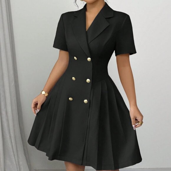 Ease Mee Dresses & Skirts - Double-Breasted Short Sleeve Dress | New Formal Buttoned Dress